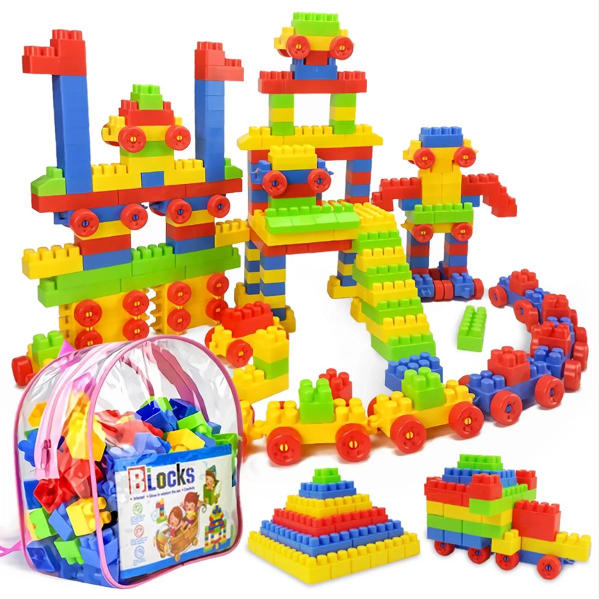 Building Blocks for Toddlers,130PCS Kids Blocks with Pink Blocks Bag Educational Assembly Toys