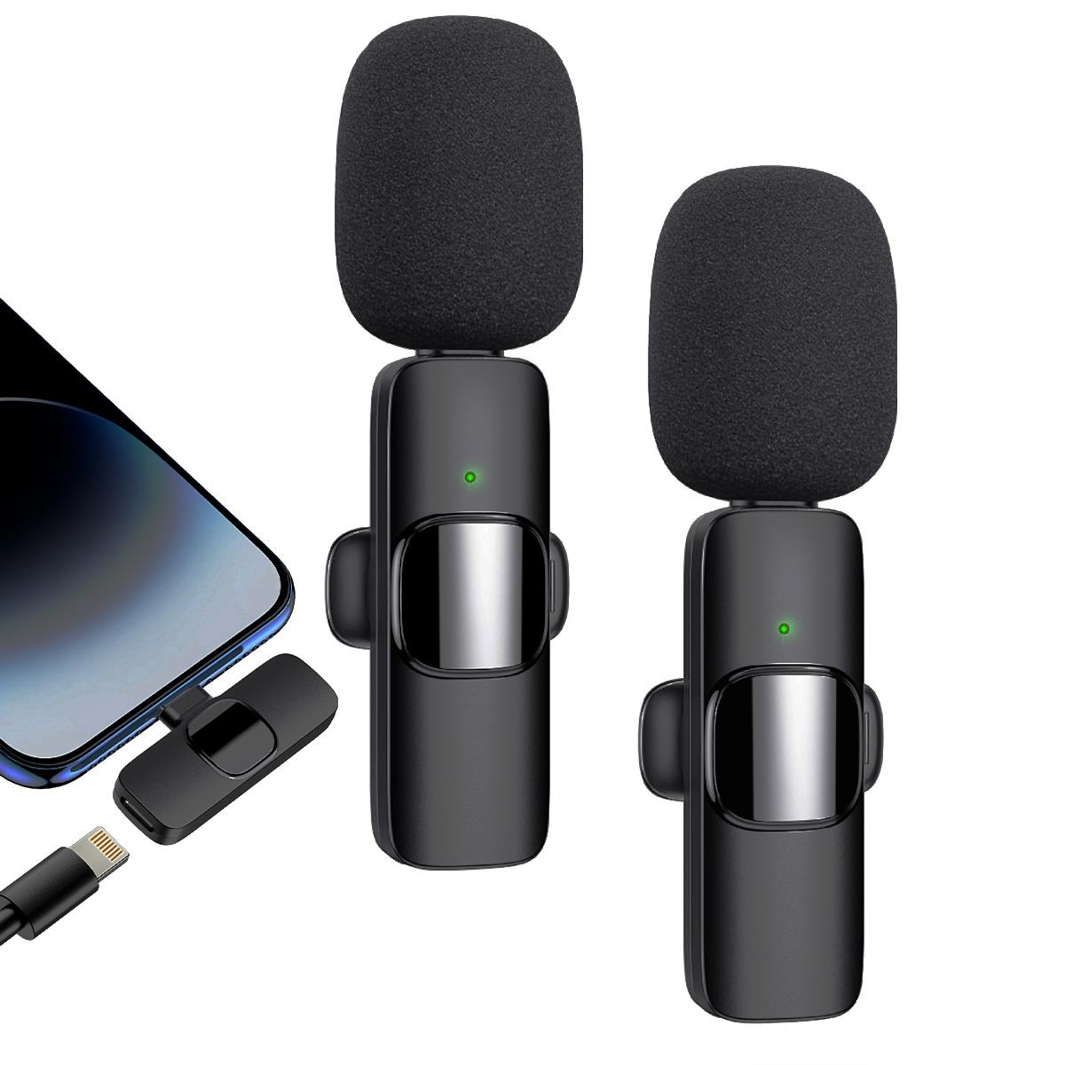 2 Packs Wireless Lapel Microphone for iPhone iPad, 2 in 1 Professional Wireless Lavalier Microphone