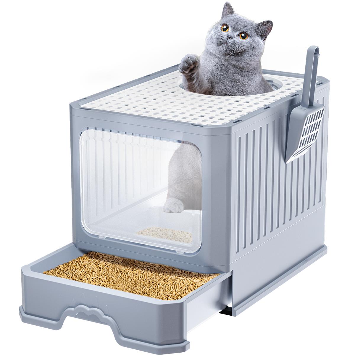 XUEYU Foldable Cat Litter Box with Lid, Hooded Anti-Splashing Enclosed Cat Potty