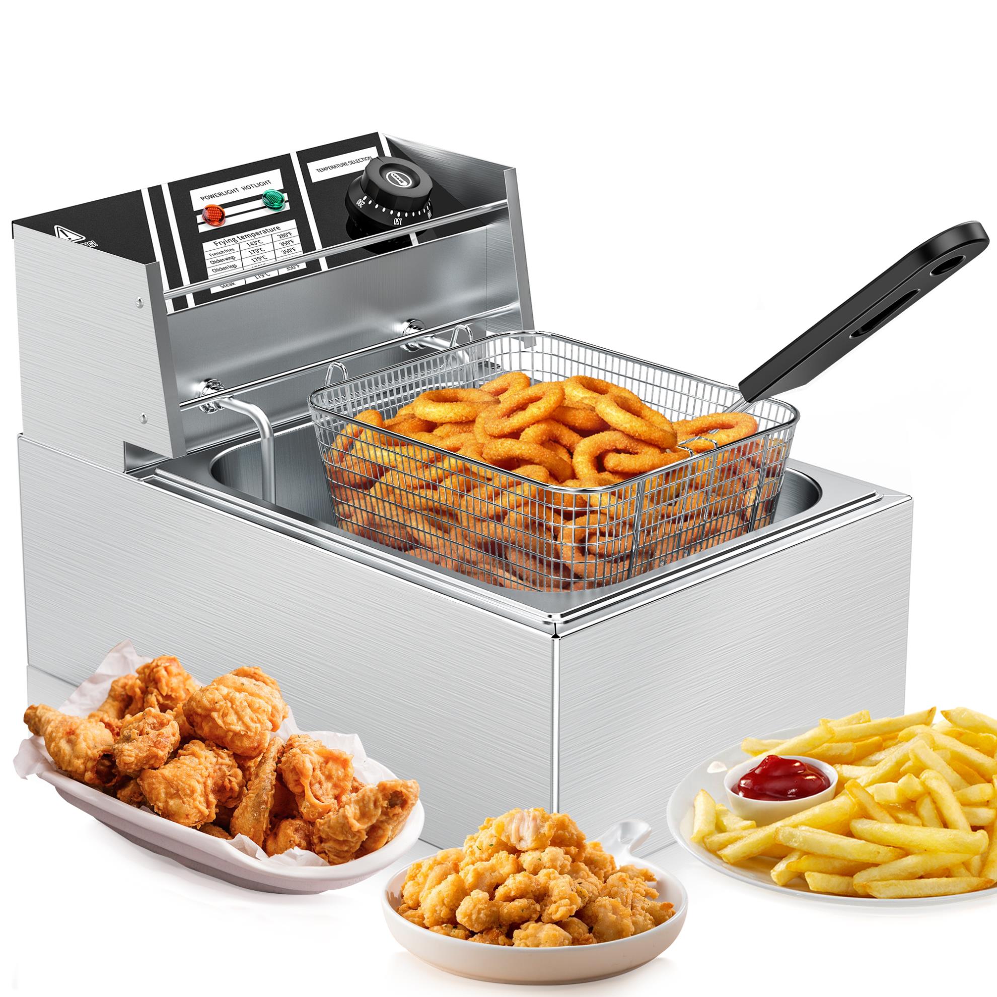 6L Electric Deep Fryer, 2500W Stainless Steel Electric Fryers with Frying Baskets Strainer