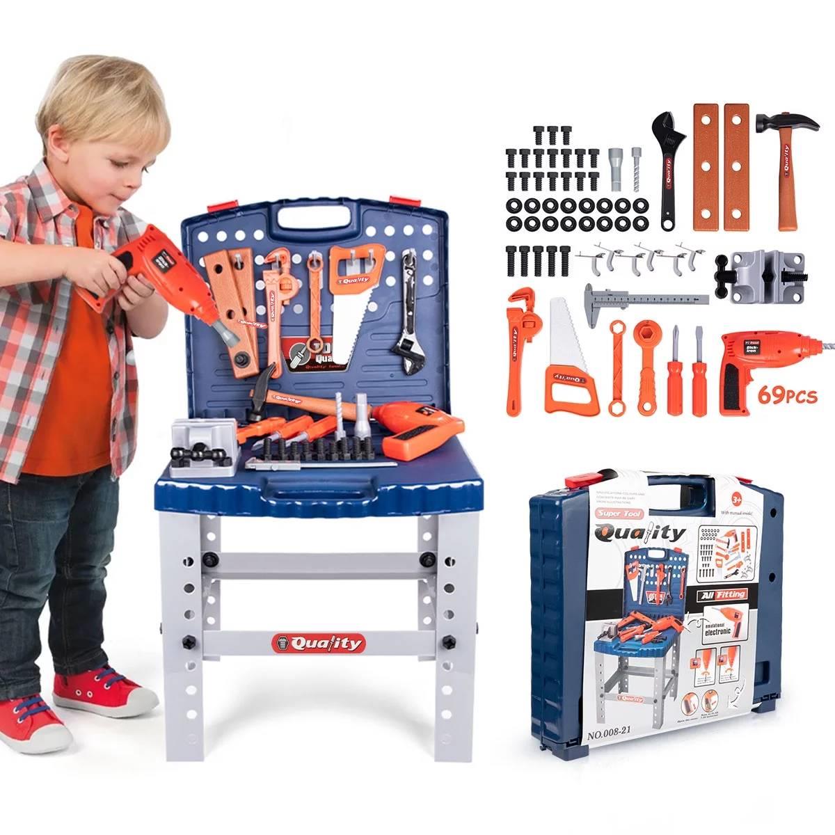 68 Pcs Kids Tool Bench, Foldable Pretend Workbench Toy Tool Set