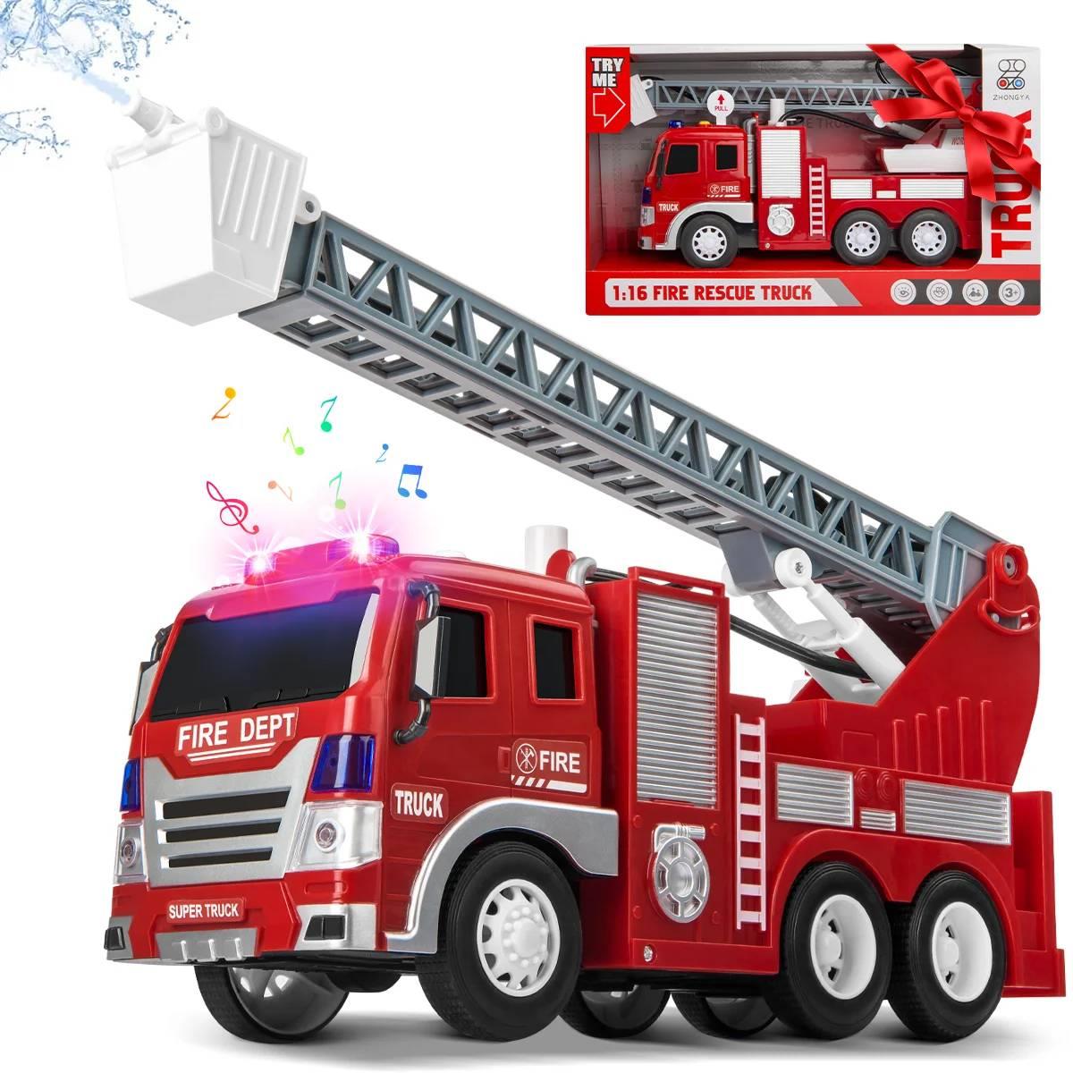 Fire Truck Toy Metal Cab, Fire Engine Truck with Lights and Siren Sound