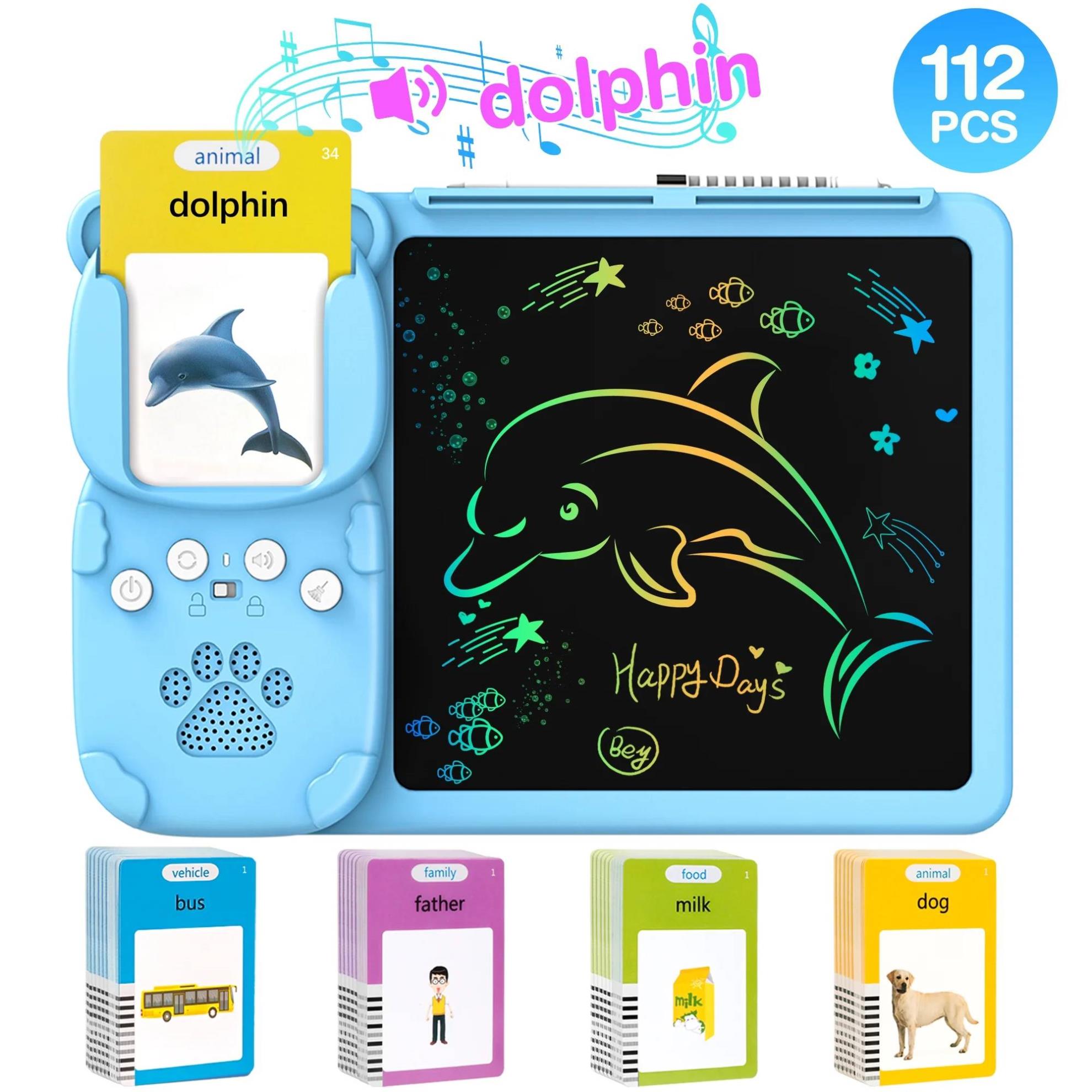 Toddler LCD Drawing Tablet with 224s Words Talking Flash Card