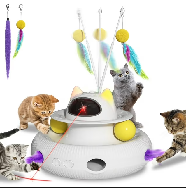 4 in 1 Interactive Cat Toys for Indoor Cats, Cat Laser Toys with 360°Rotation, Play Kitten Toy