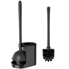 2 IN 1 Toilet Plunger and Brush Set with Extended Handle, 1 Set, Black