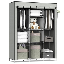 Portable Closet for Hanging Clothes with 2 Hanging Rods, 8 Storage Organizer Shelves Closet