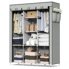 Wardrobe Closet for Hanging Clothes with 2 Hanging Rods, 8 Clothes Storage Organizer Shelves