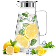 60 oz Water Pitcher with Lid, 1.8L Stainless Steel Large Glass Iced Tea Pitcher