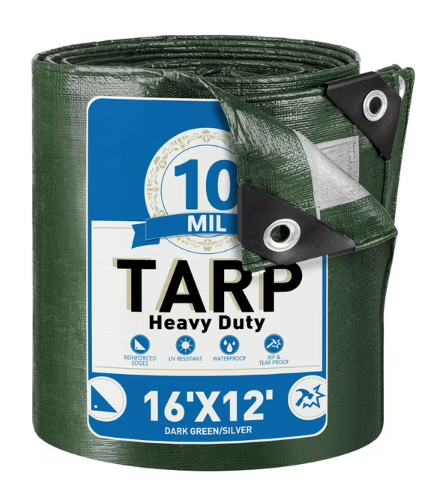 Tarps Heavy Duty Waterproof 16' x 12', 10 Mil Large Tarp with Grommets Every 19.7