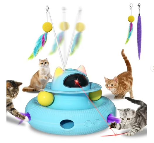 4 in 1 Interactive Cat Toys with USB Rechargeable,Smart Cat Feather Wand for Indoor Cat