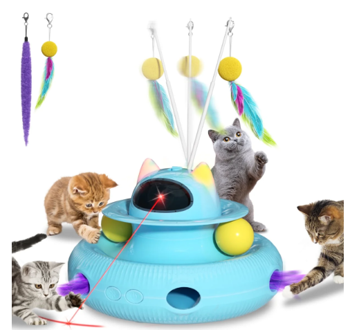 4 in 1 Interactive Cat Toys for Indoor Cats, Cat Laser Toys with 360°Rotation