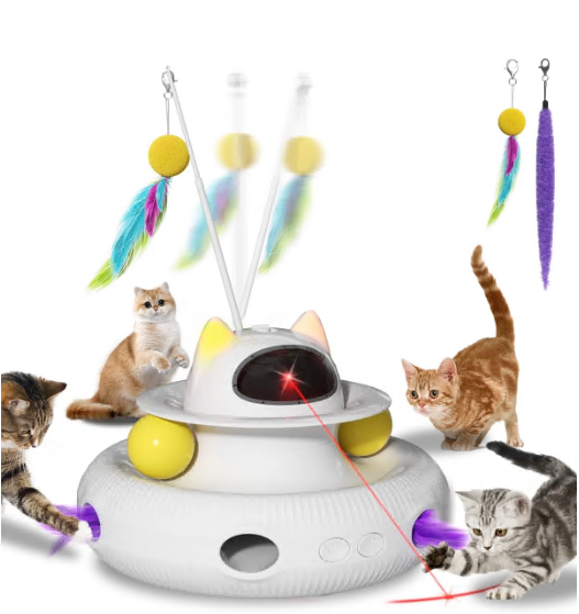 4 in 1 Interactive Cat Toys with USB Rechargeable,Smart Cat Feather Wand for Indoor Cats