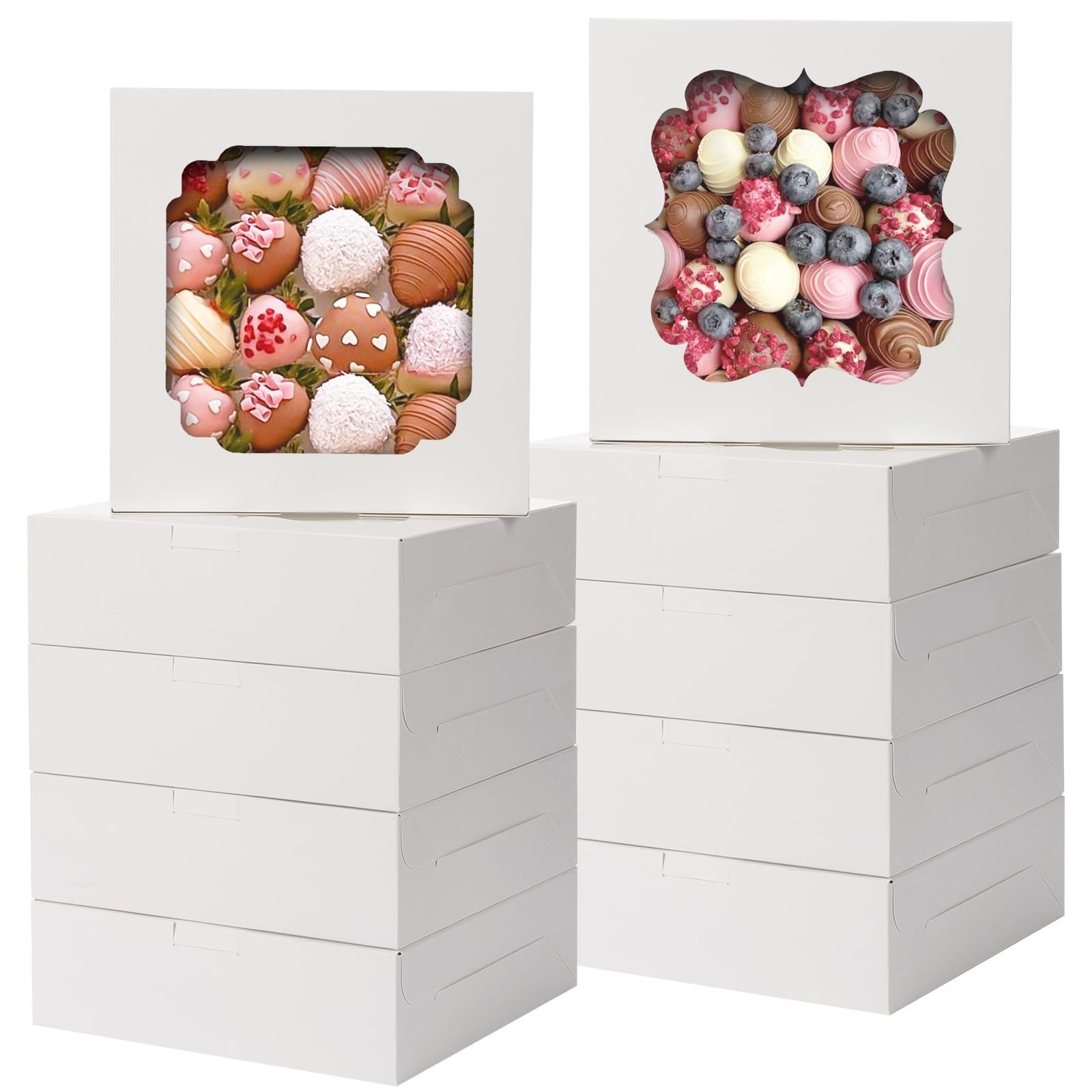 26pcs Cookie Boxes, 8x8x2.5 Inches Bakery Boxes with 2 Style Windows White Christmas Bakery