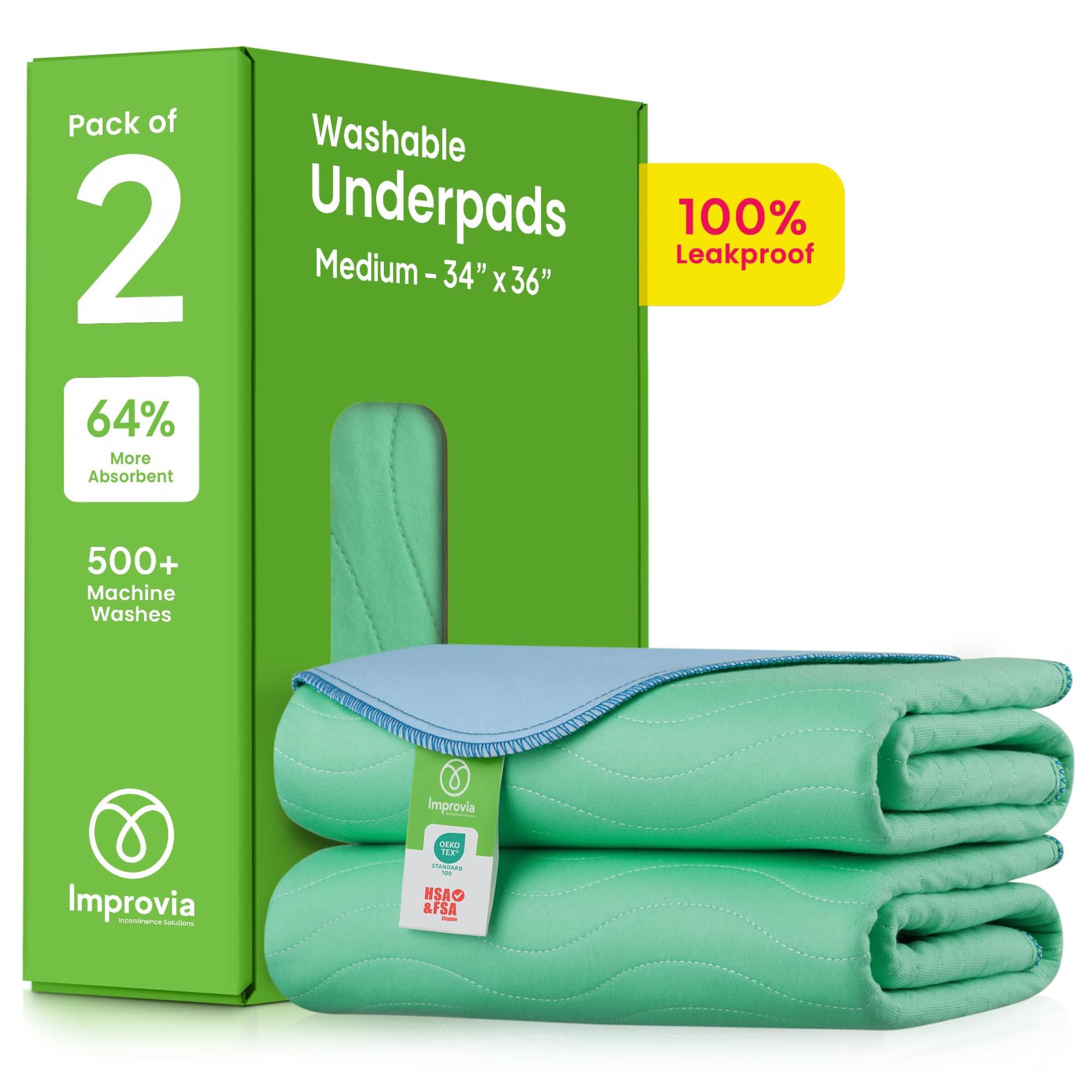 Washable Underpads 34 x 36 Inches (Pack of 2), Reusable Waterproof Mattress Protectors