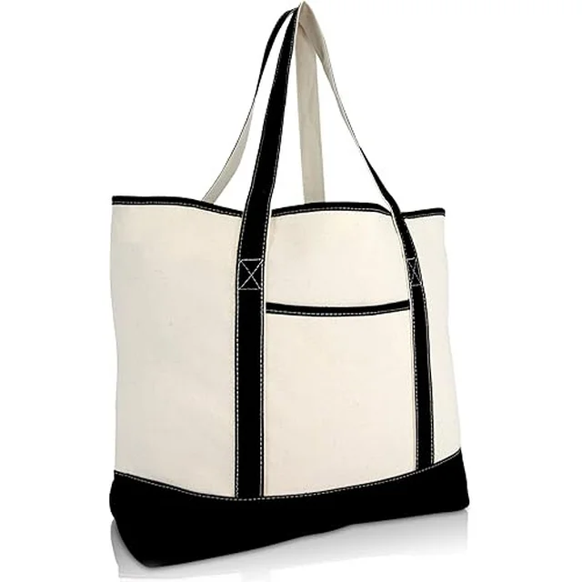 Stylish Canvas Tote Bag with an External Pocket, Top Zipper Closure, Daily Essentials