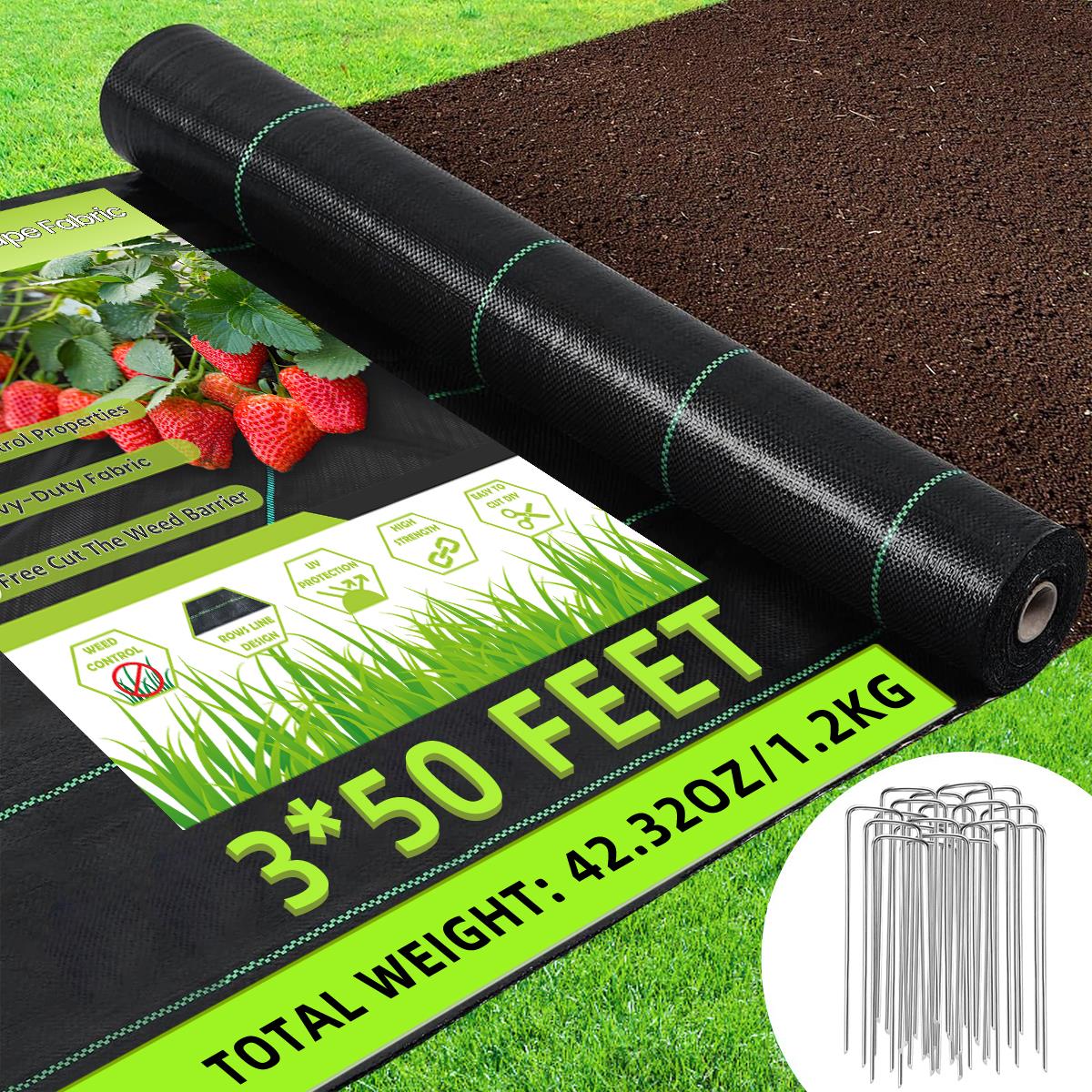 3ftx50ft Weed Barrier Landscape Fabric, Heavy Duty Gardening Ground Cover Mat